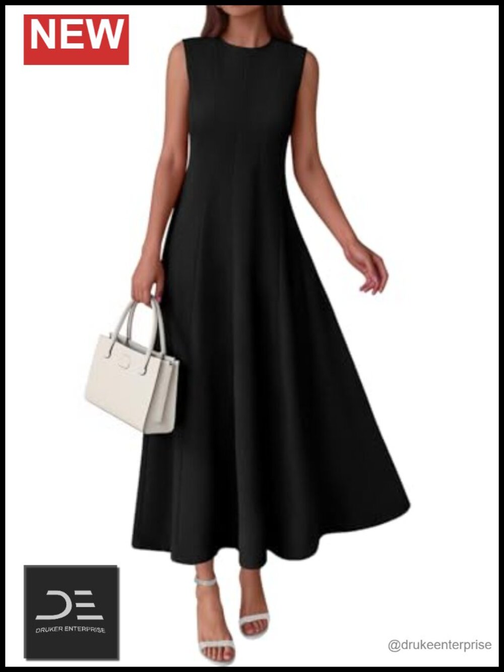 Sleeveless Cotton Blend Maxi Dress with Pockets High Waist Fit & Flare